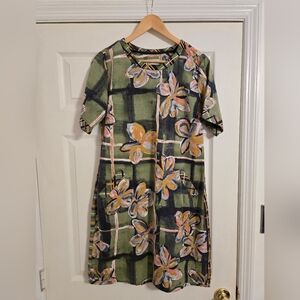 Thought Floral Green and Black Sheath Dress Size 10
